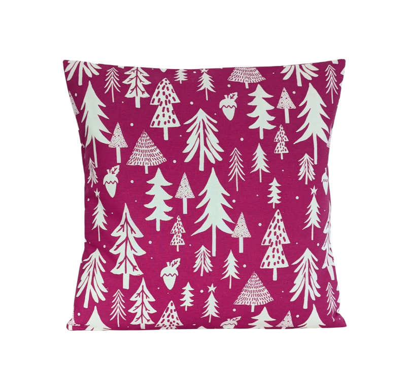 Purple Fushcia Christmas Trees Cushion Cover 16''